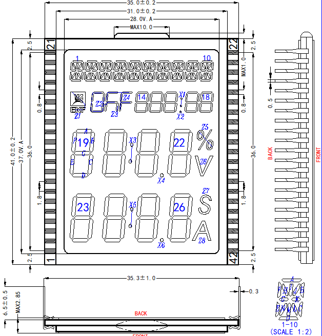 Customized 26 Digits TN Segment LCD Display With Red Backlight and Wide Operating Temperature -30°-+80° for 3 Phase Energy Meter 1