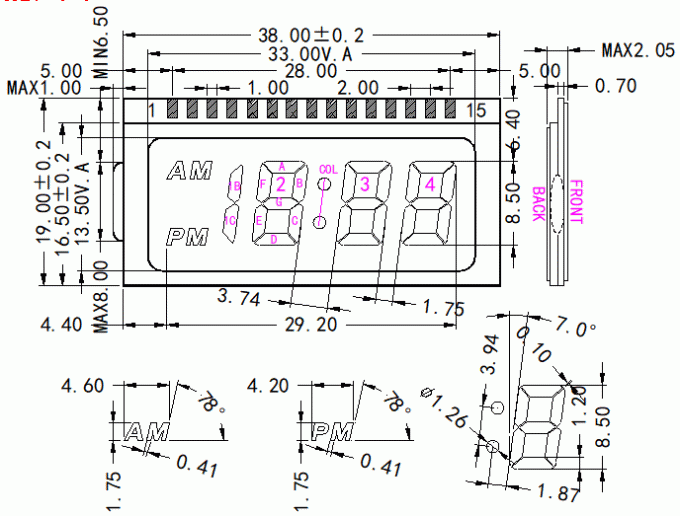 Customized 4 Digits TN Segment Negative LCD Display with Operating Temperature -30~+80℃ for Counters 1