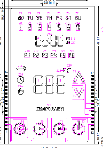 Customized FSTN Type LCD Display Module with Touch Panel for Thermostat, Operating Temperature -30~+80℃, RoHS Compliant 1